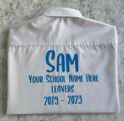 Blue HTV Personalised School Leavers Shirt - Ink Stitch Press
