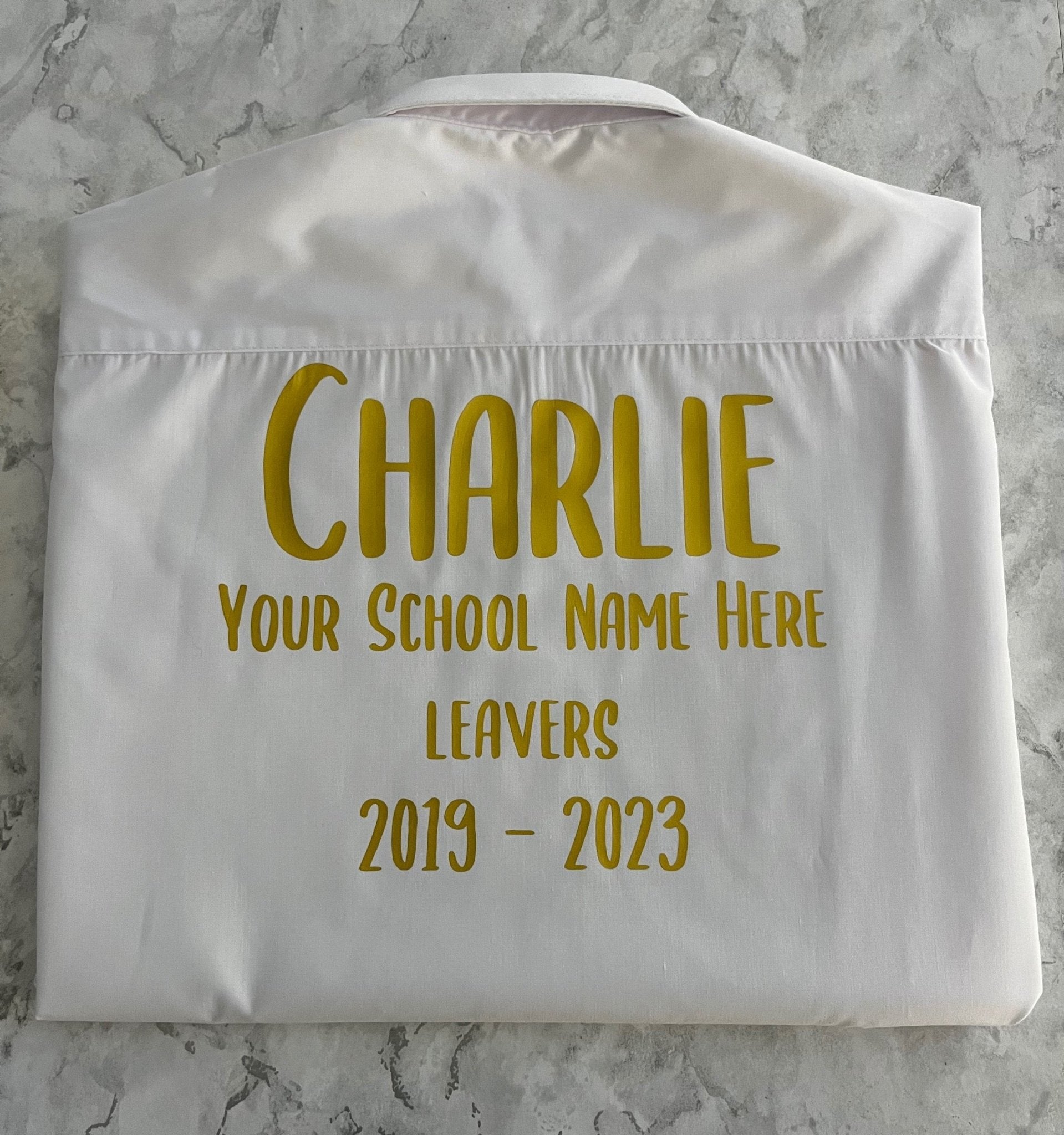 Gold HTV Personalised School Leavers Shirt - Ink Stitch Press