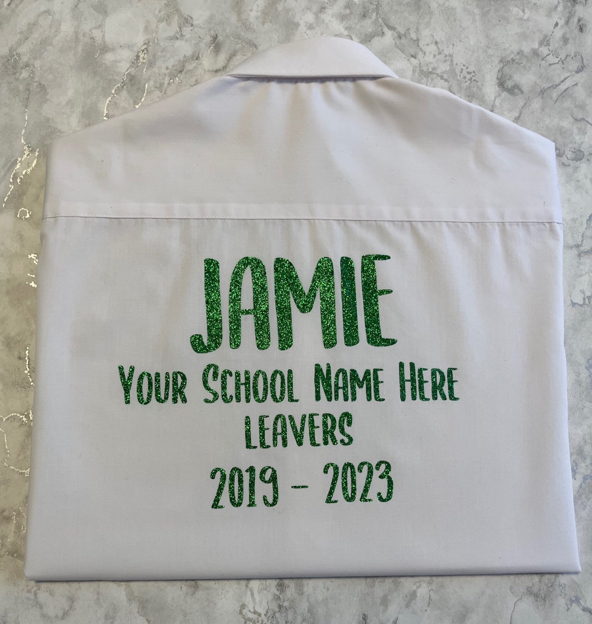 Green HTV Personalised School Leavers Shirt - Ink Stitch Press