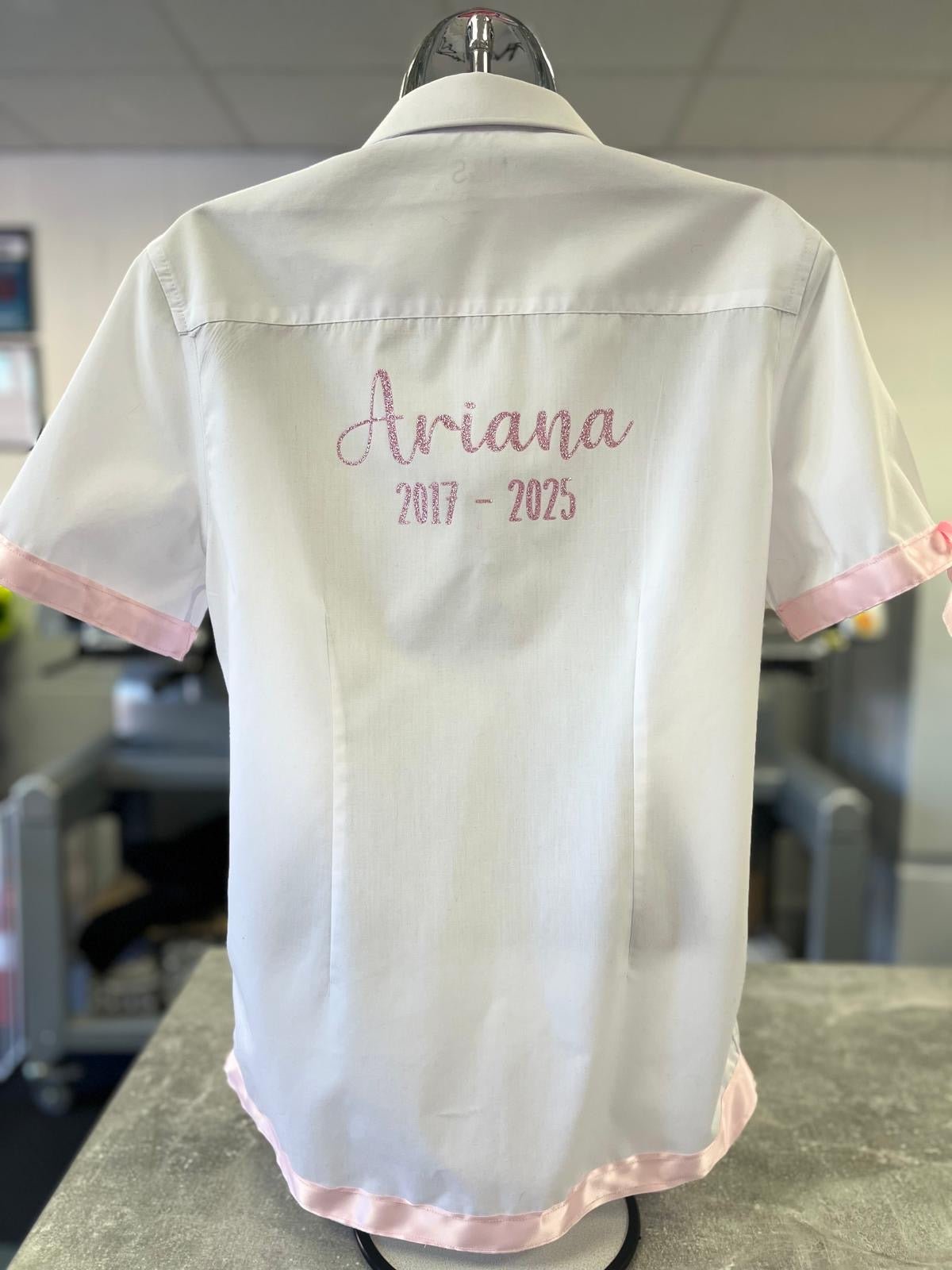 Personalised School Leavers Shirt with Satin Ribbon Trim & Bows - Ink Stitch Press