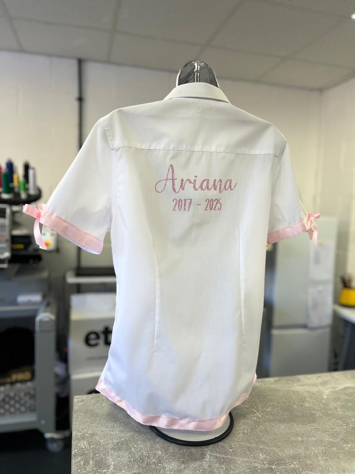 Personalised School Leavers Shirt with Satin Ribbon Trim & Bows - Ink Stitch Press