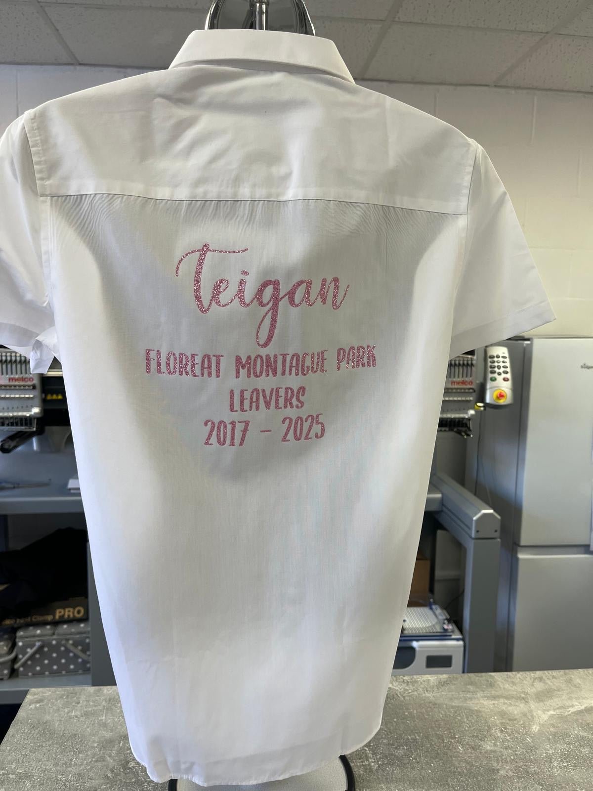 Pink HTV Personalised School Leavers Shirt - Ink Stitch Press
