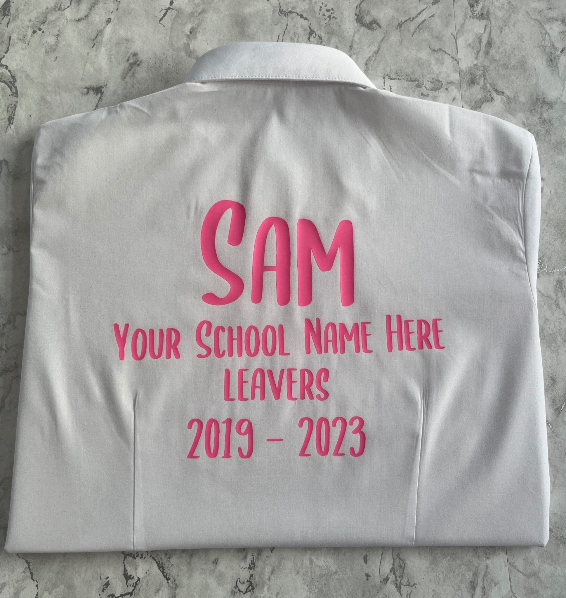Pink HTV Personalised School Leavers Shirt - Ink Stitch Press