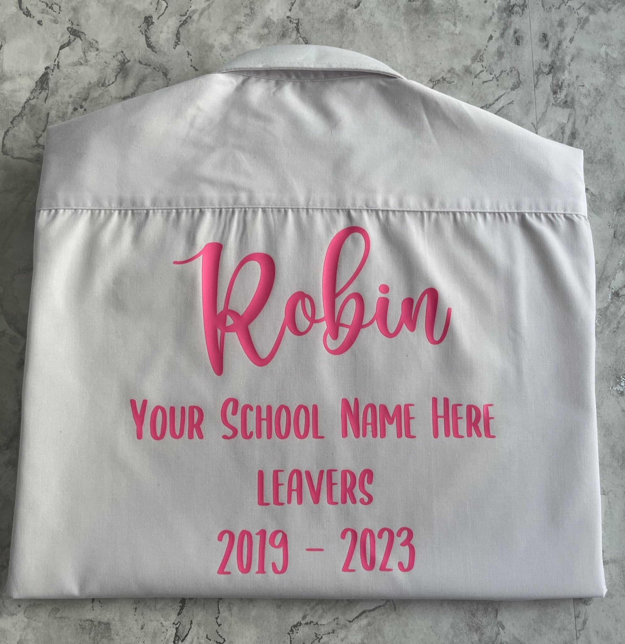 Pink HTV Personalised School Leavers Shirt - Ink Stitch Press