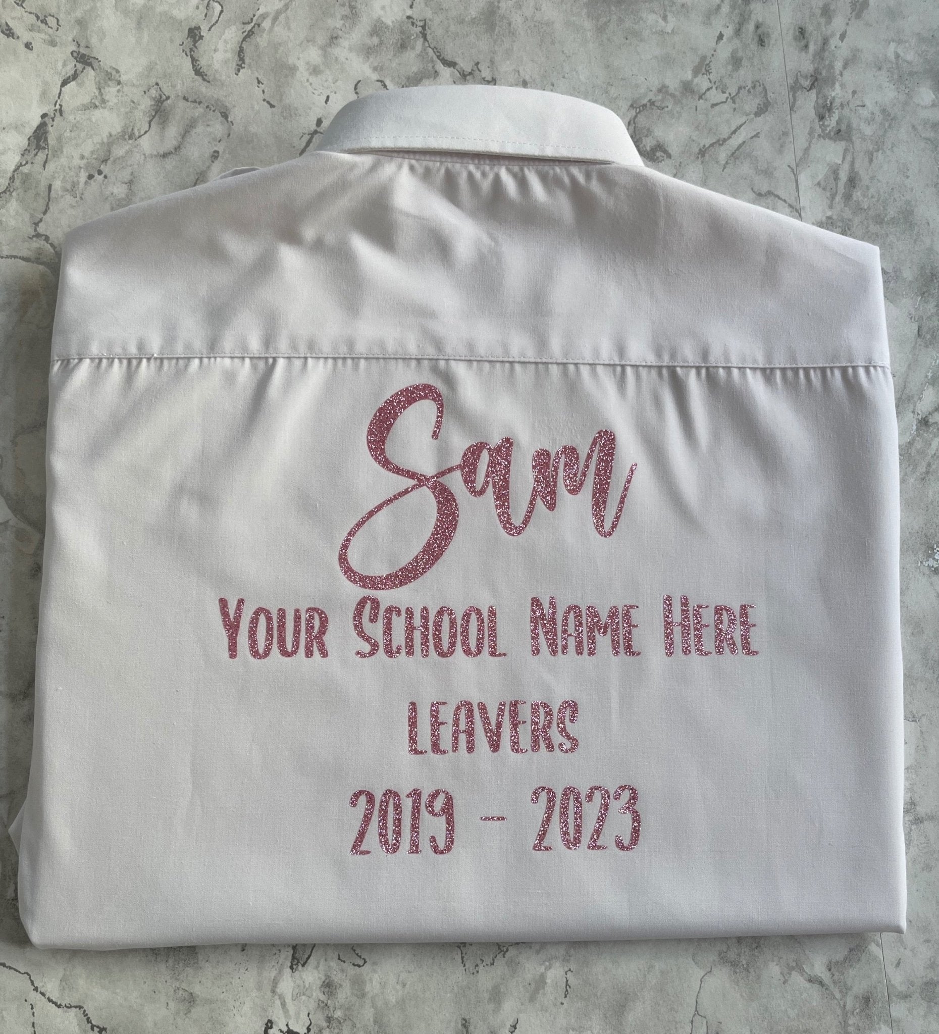Pink HTV Personalised School Leavers Shirt - Ink Stitch Press