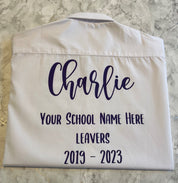 Purple HTV Personalised School Leavers Shirt - Ink Stitch Press