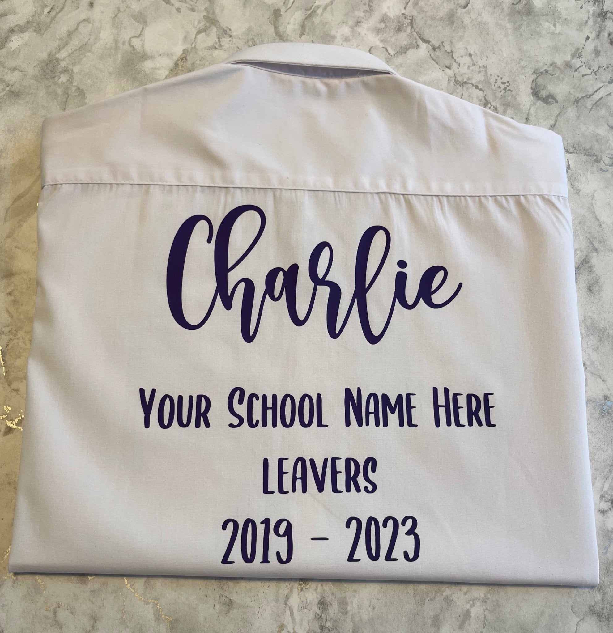 Purple HTV Personalised School Leavers Shirt - Ink Stitch Press