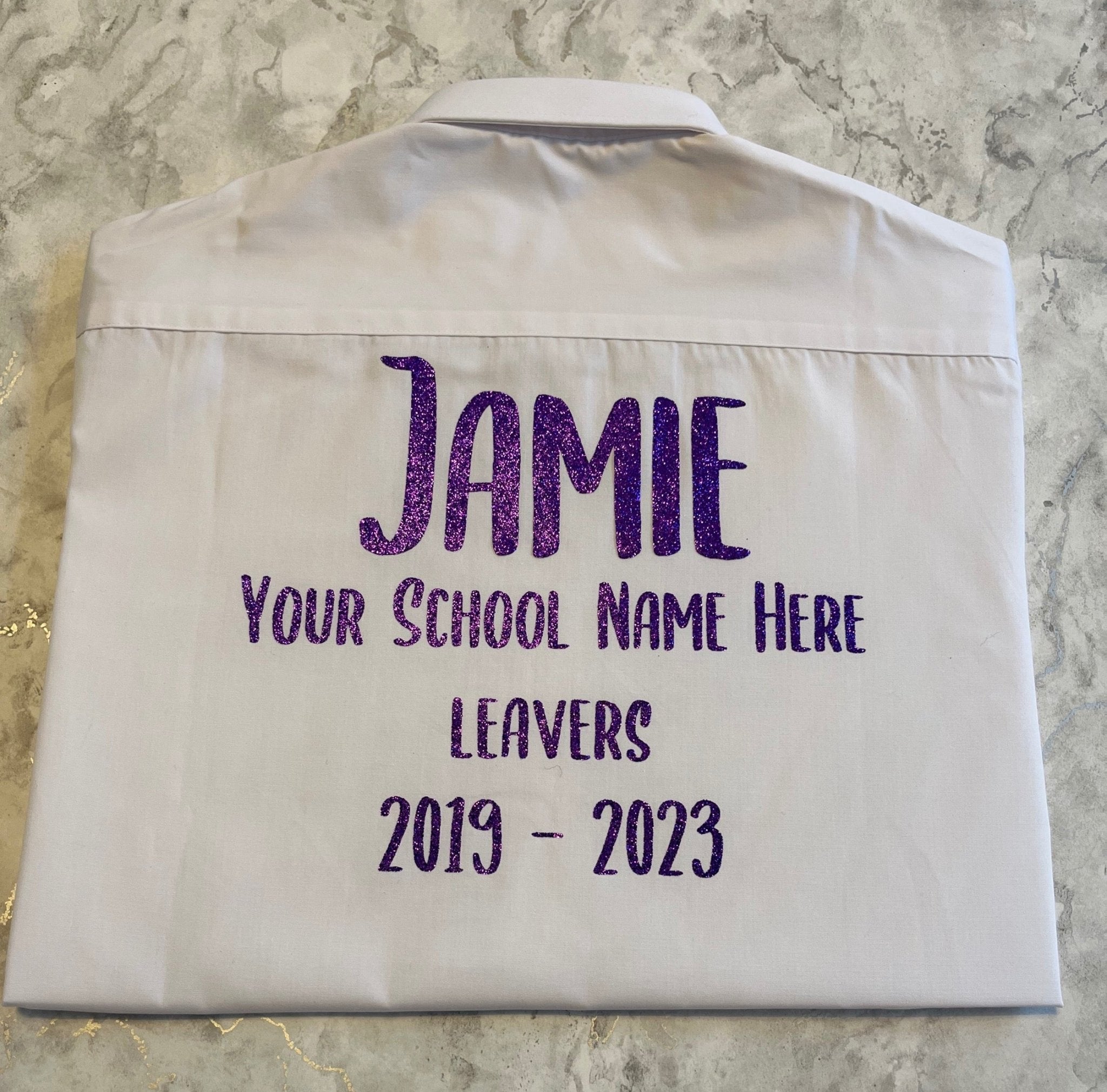 Purple HTV Personalised School Leavers Shirt - Ink Stitch Press