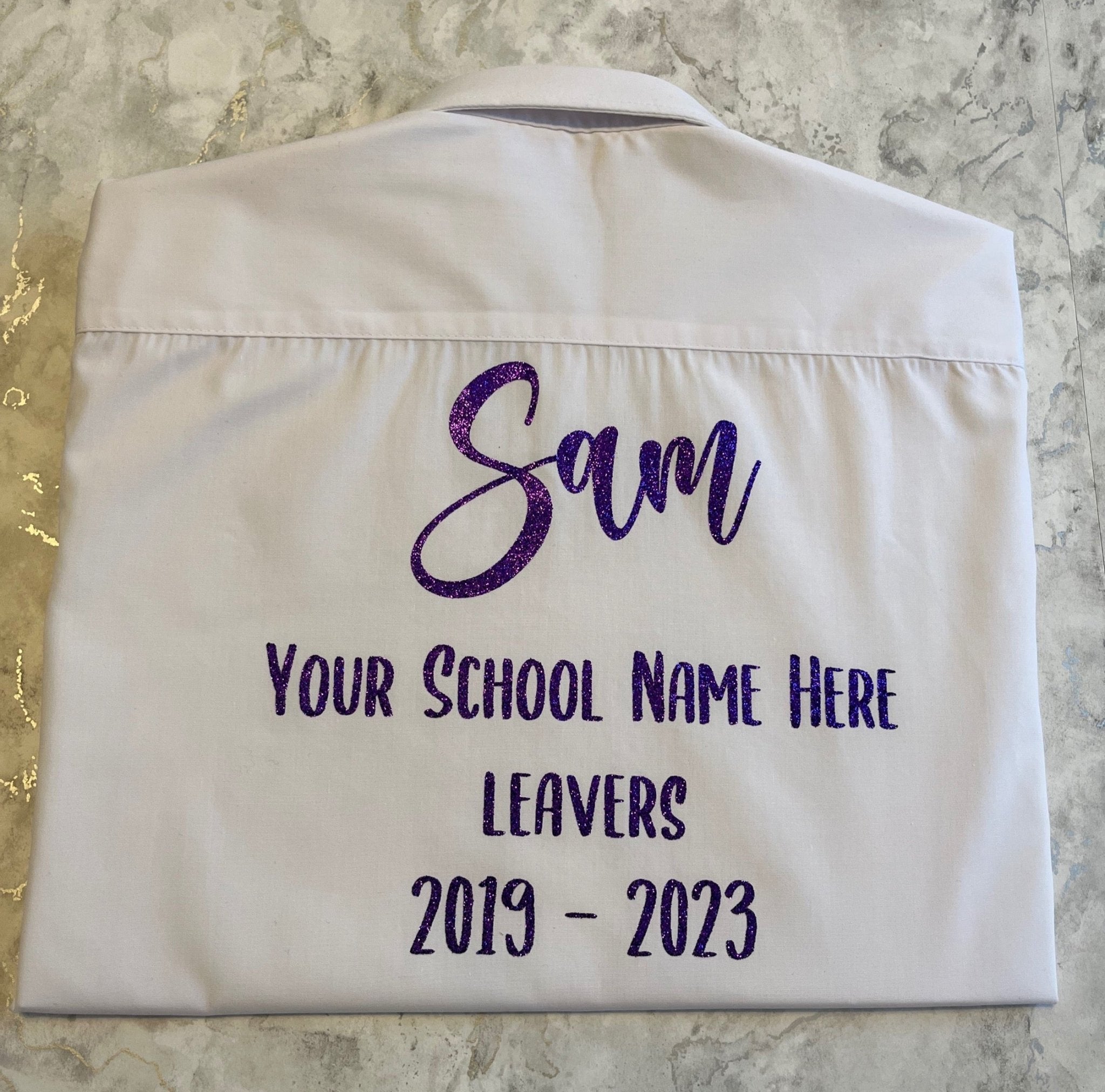 Purple HTV Personalised School Leavers Shirt - Ink Stitch Press