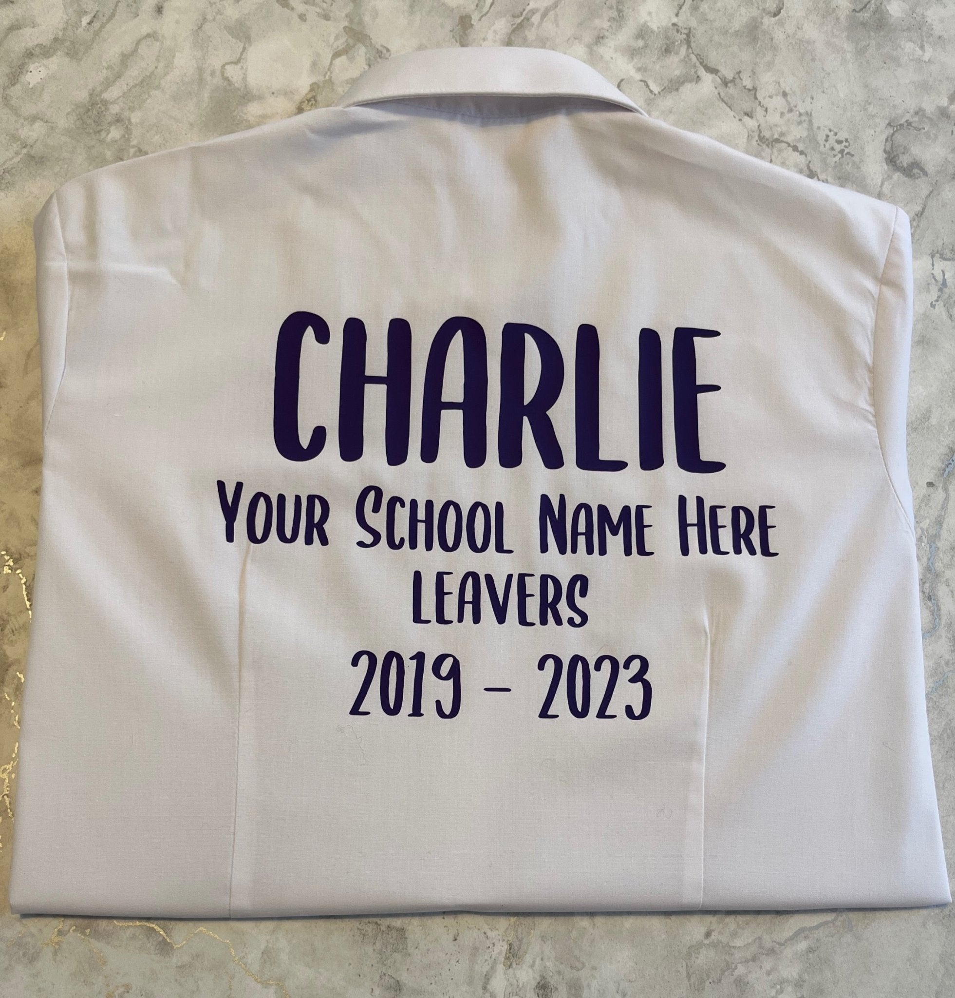 Purple HTV Personalised School Leavers Shirt - Ink Stitch Press