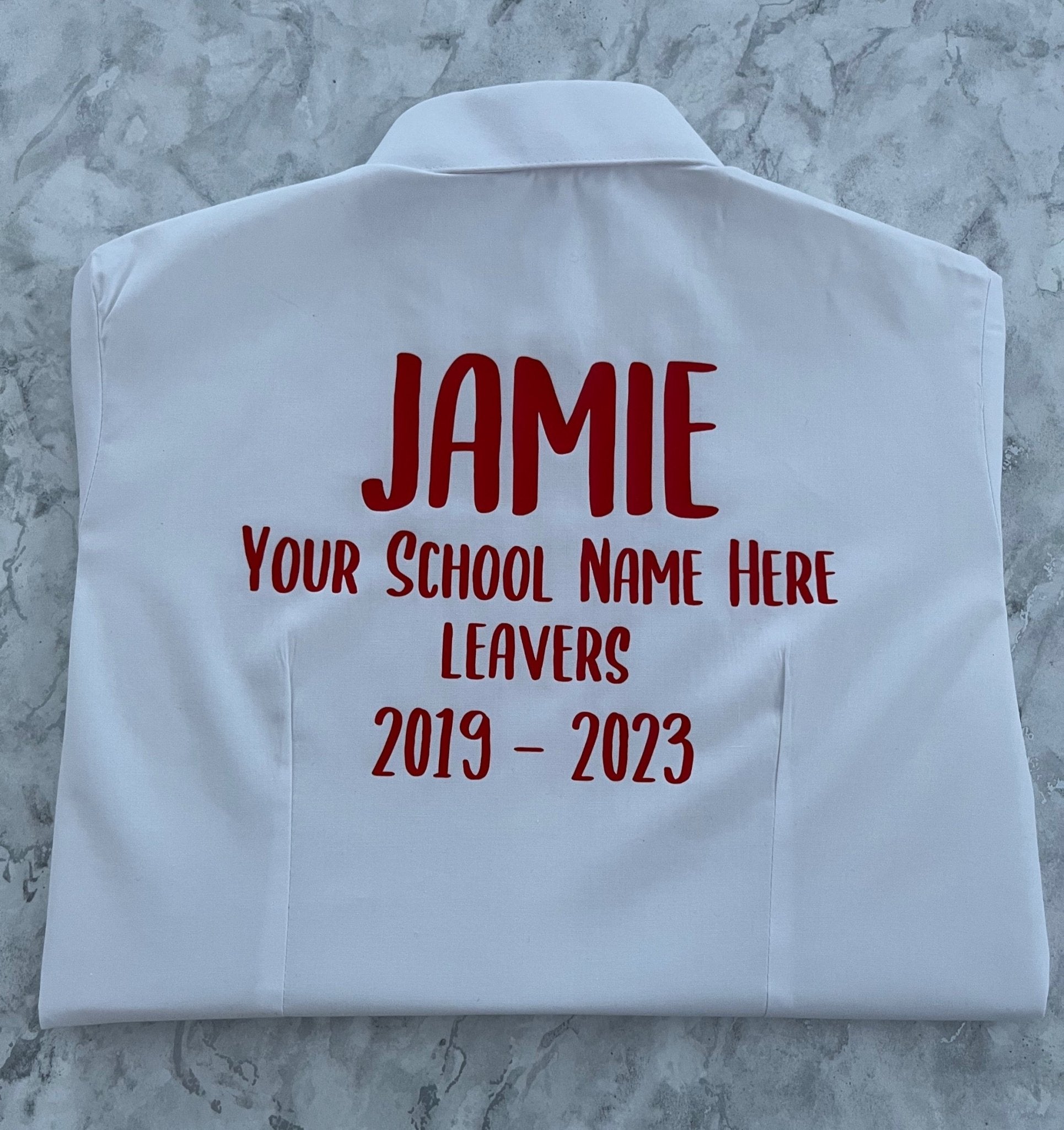 Red HTV Personalised School Leavers Shirt - Ink Stitch Press