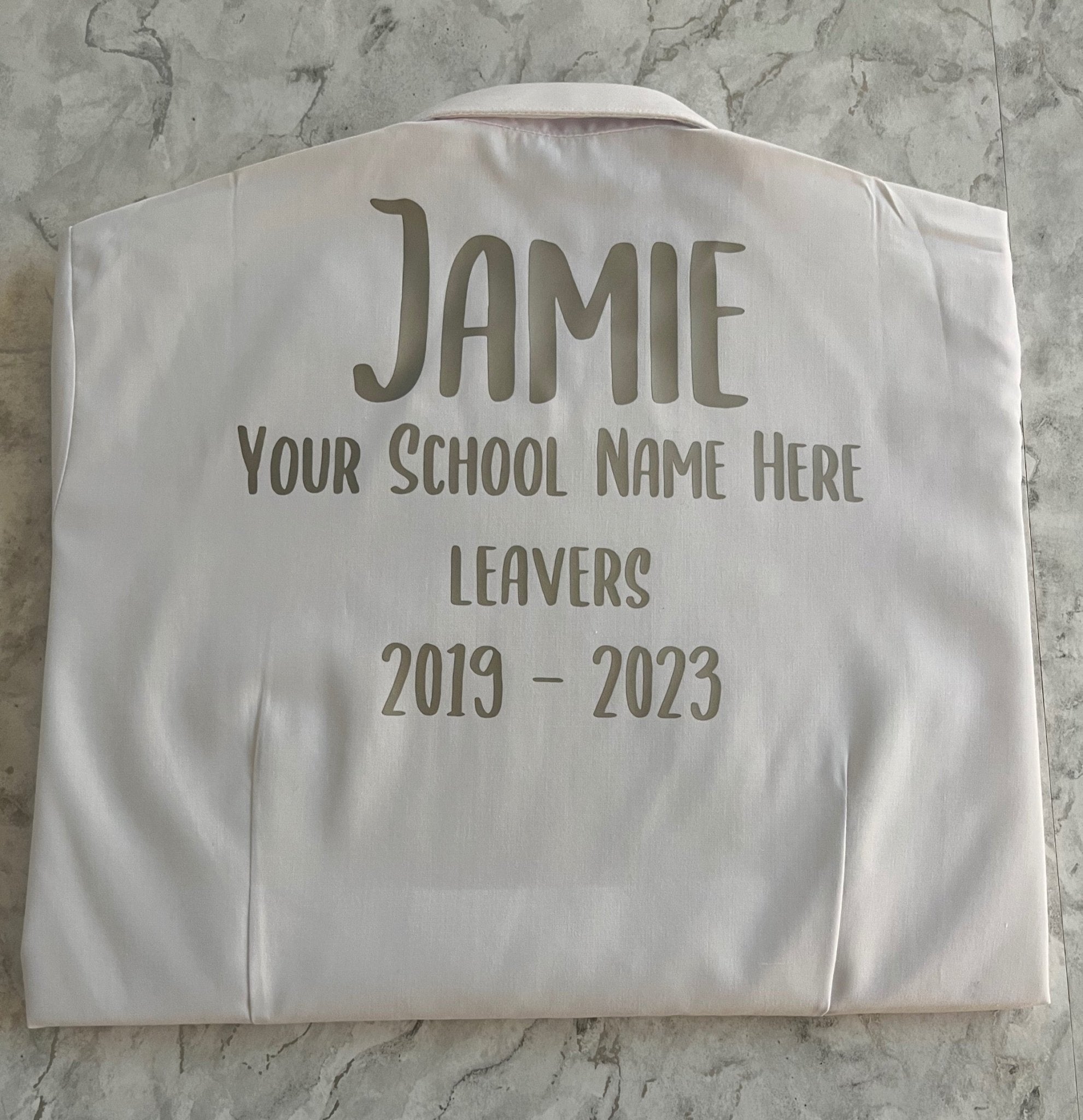 Silver HTV Personalised School Leavers Shirt - Ink Stitch Press