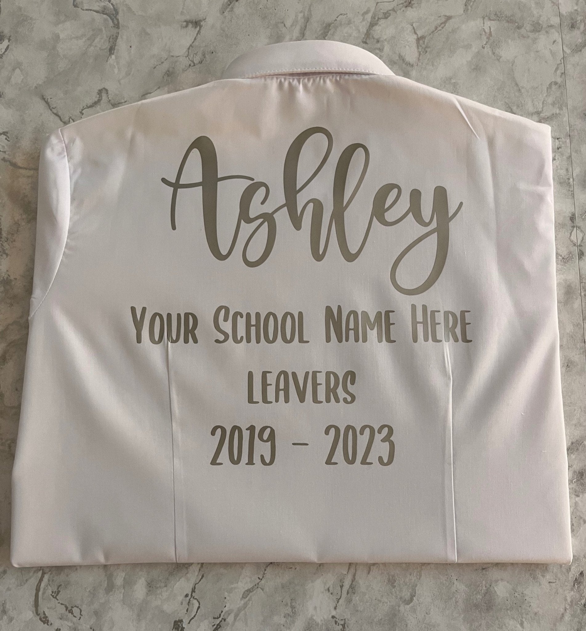 Silver HTV Personalised School Leavers Shirt - Ink Stitch Press