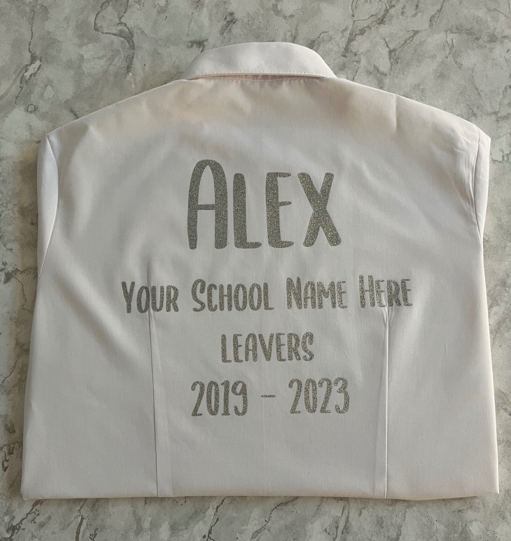 Silver HTV Personalised School Leavers Shirt - Ink Stitch Press