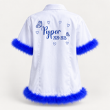 Blue Butterflies, Hearts & Marabou Boa Personalised School Leavers Shirt