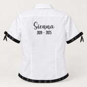 Black Satin Ribbon Trim & Bows Personalised School Leavers Shirt