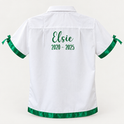 Dark Green Satin Ribbon Trim & Bows Personalised School Leavers Shirt