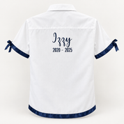 Navy Satin Ribbon Trim & Bows Personalised School Leavers Shirt