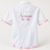 Pink Satin Ribbon Trim & Bows Personalised School Leavers Shirt
