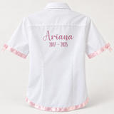 Pink Satin Ribbon Trim & Bows Personalised School Leavers Shirt