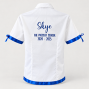 Royal Blue Satin Ribbon Trim & Bows Personalised School Leavers Shirt