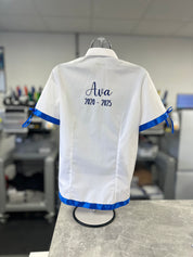 Royal Blue Satin Ribbon Trim & Bows Personalised School Leavers Shirt