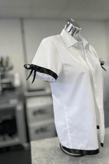 Black Satin Ribbon Trim & Bows Personalised School Leavers Shirt