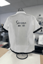 Black Satin Ribbon Trim & Bows Personalised School Leavers Shirt - Ink Stitch Press