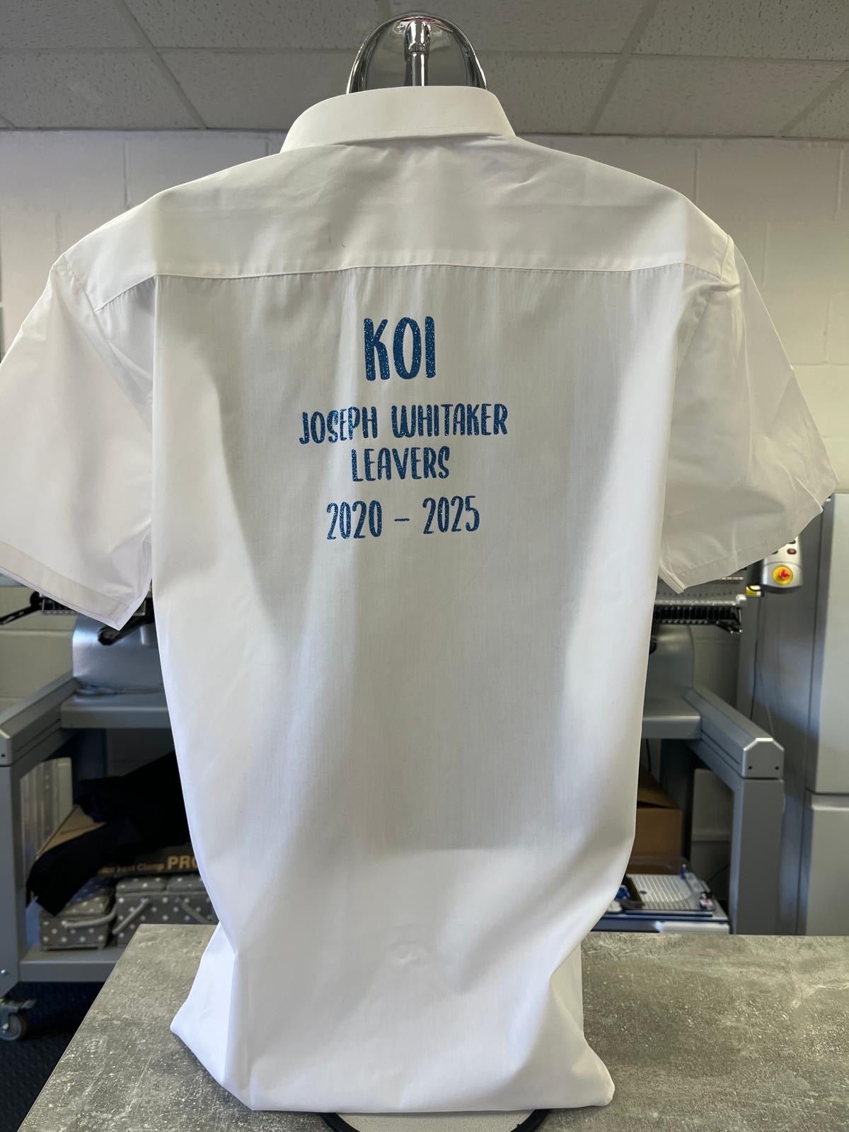 Blue HTV Personalised School Leavers Shirt - Ink Stitch Press