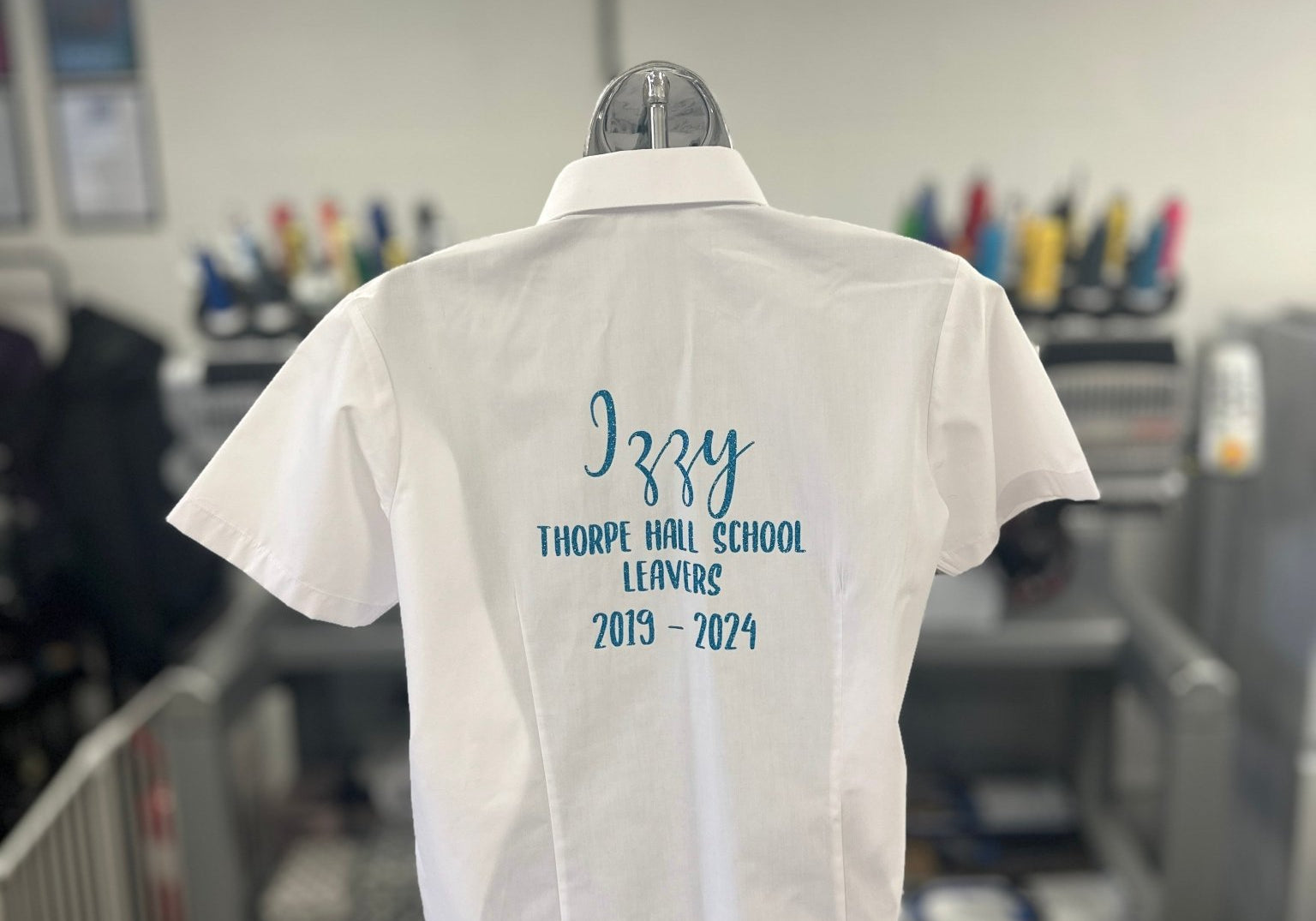 Blue HTV Personalised School Leavers Shirt - Ink Stitch Press