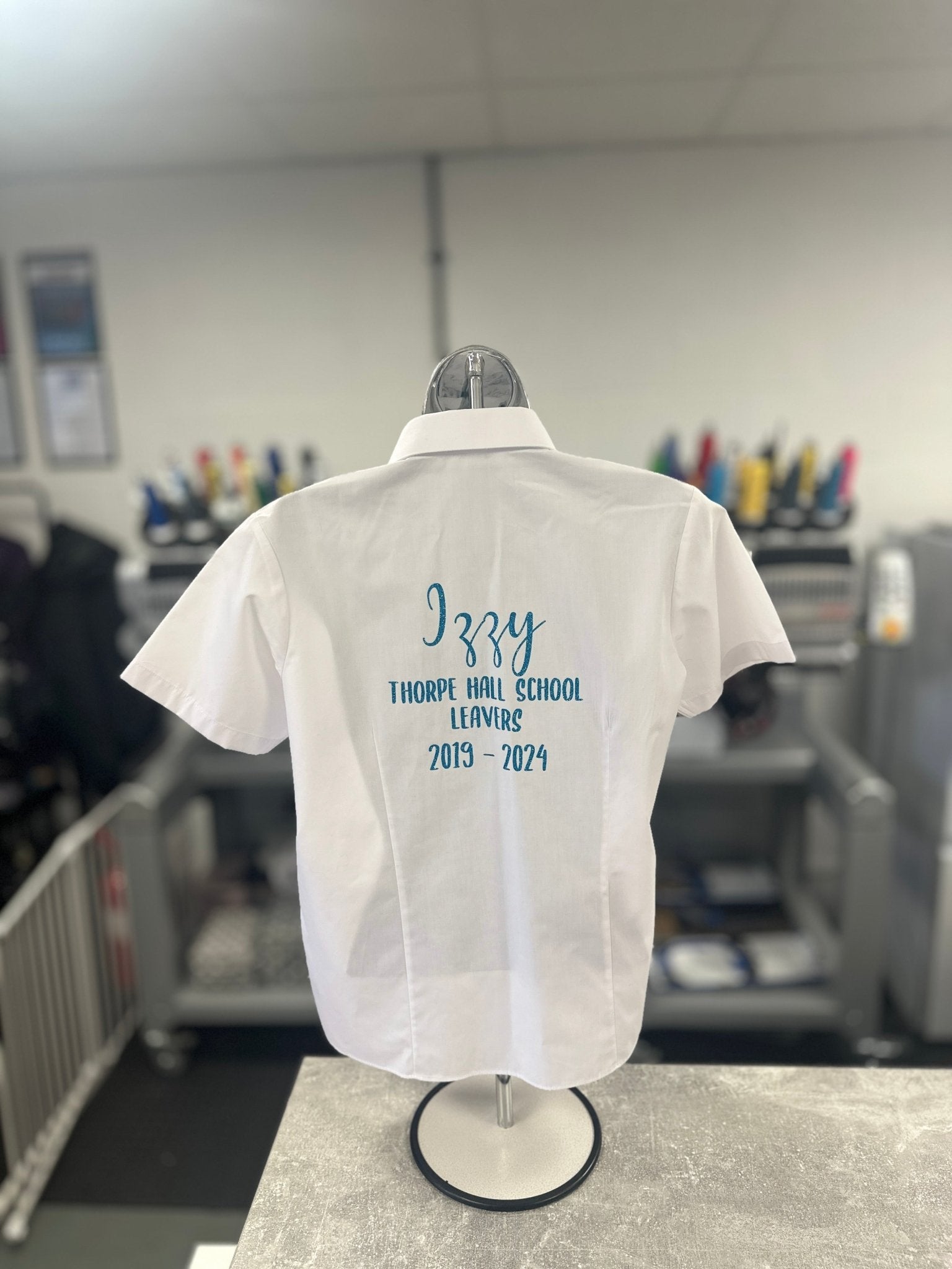 Blue HTV Personalised School Leavers Shirt - Ink Stitch Press