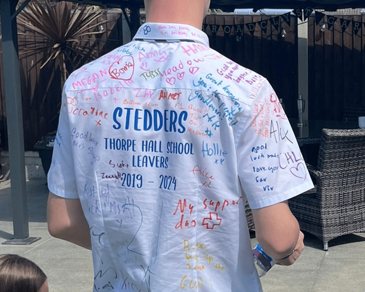 Blue HTV Personalised School Leavers Shirt - Ink Stitch Press