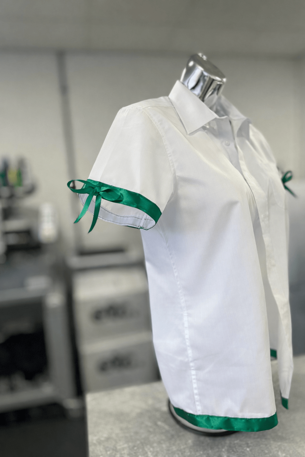 Dark Green Satin Ribbon Trim & Bows Personalised School Leavers Shirt - Ink Stitch Press