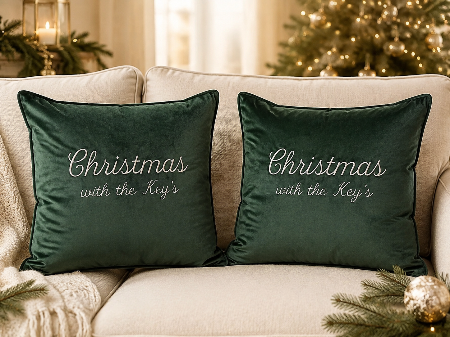 Personalised Embroidered Velvet Christmas Cushion Cover - Set of 2