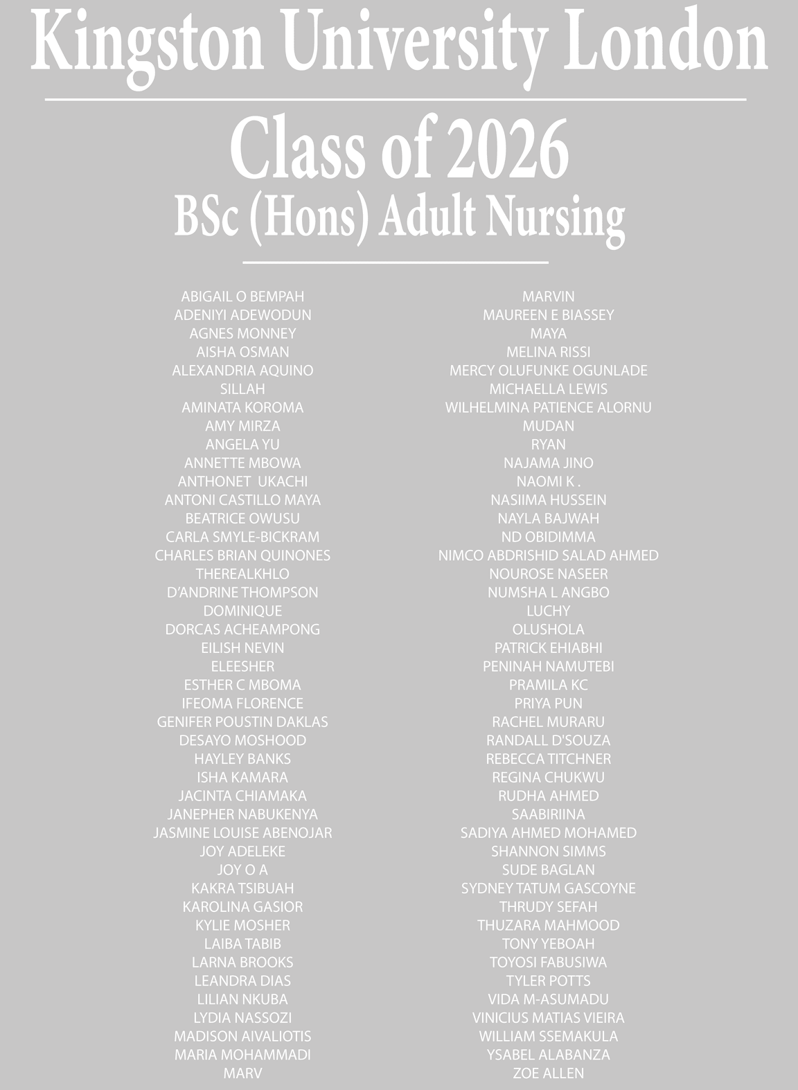 Kingston University T-Shirt Class of 2026 – BSc (Hons) Adult Nursing - Ink Stitch Press
