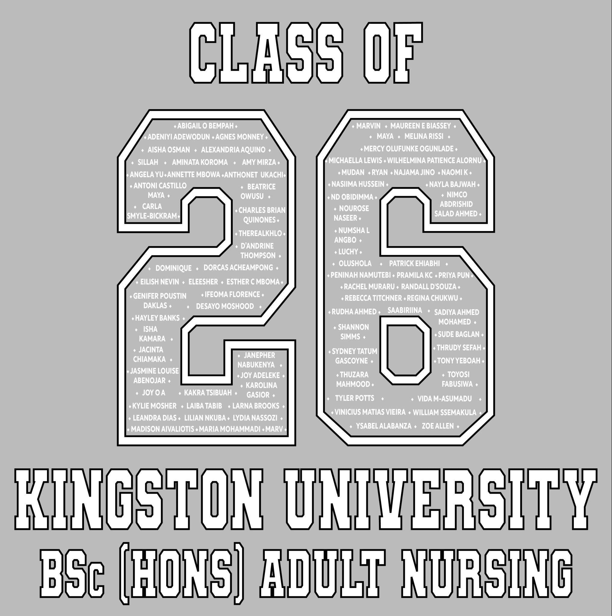 Kingston University T-Shirt Class of 2026 – BSc (Hons) Adult Nursing - Ink Stitch Press