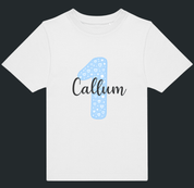 Personalised Blue Number & Name Kids T-Shirt – Custom Birthday Age Tee - Ink Stitch Press