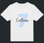 Personalised Blue Number & Name Kids T-Shirt – Custom Birthday Age Tee - Ink Stitch Press