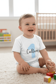 Personalised Blue Number & Name Kids T-Shirt – Custom Birthday Age Tee - Ink Stitch Press