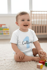 Personalised Blue Number & Name Kids T-Shirt – Custom Birthday Age Tee