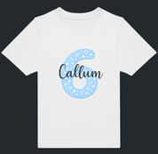 Personalised Blue Number & Name Kids T-Shirt – Custom Birthday Age Tee - Ink Stitch Press