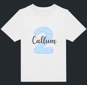 Personalised Blue Number & Name Kids T-Shirt – Custom Birthday Age Tee - Ink Stitch Press