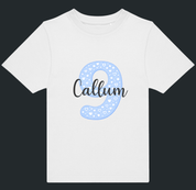 Personalised Blue Number & Name Kids T-Shirt – Custom Birthday Age Tee - Ink Stitch Press