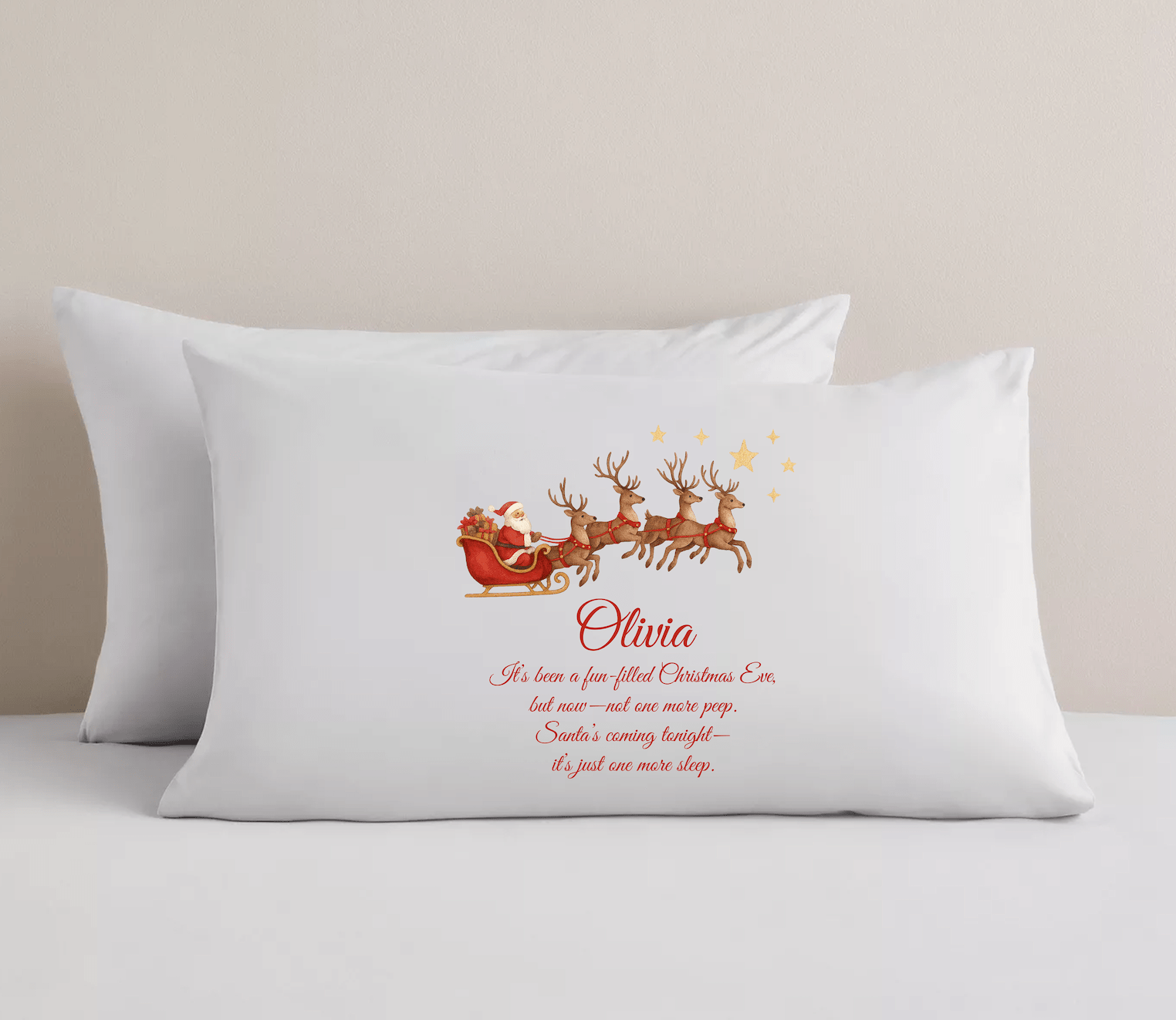 Personalised Christmas Eve Pillowcase - 1 More Sleep - Ink Stitch Press