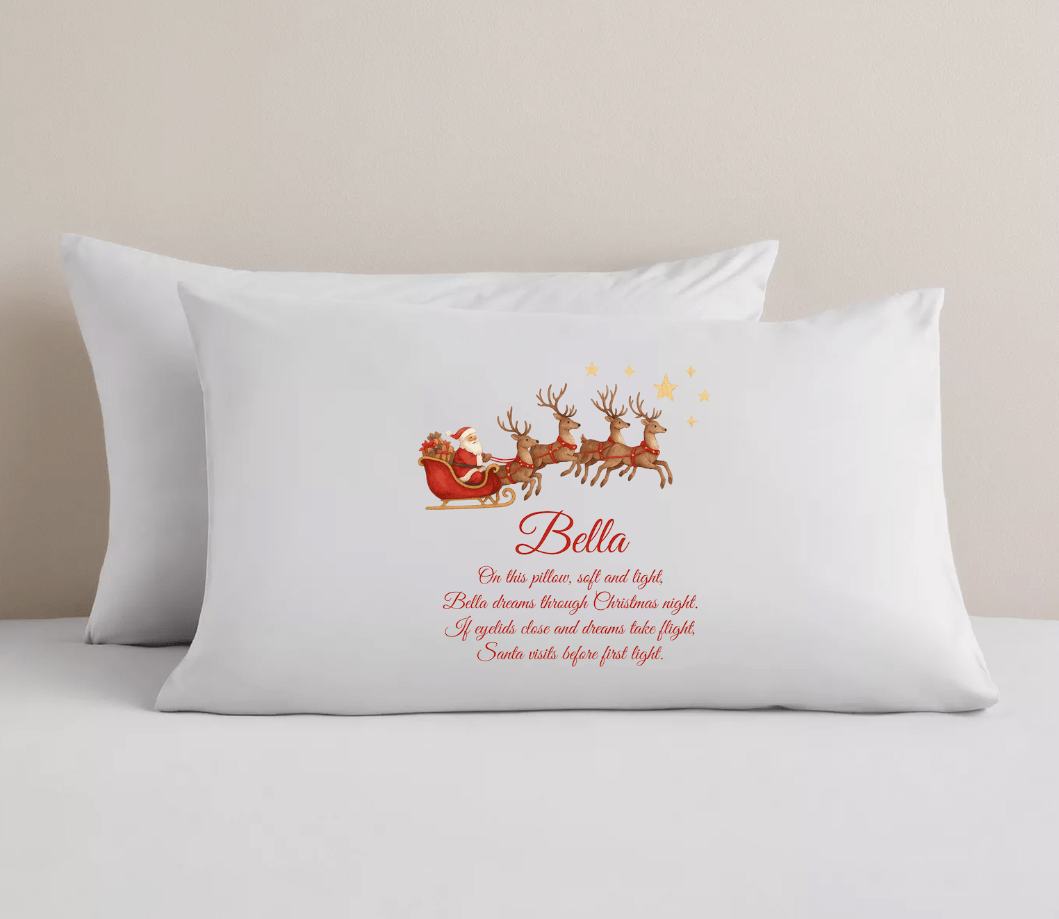 Personalised Christmas Eve Pillowcase - Child's Name Christmas Eve Pillow - Ink Stitch Press