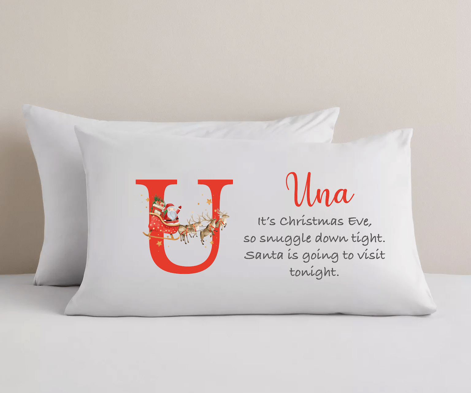 Personalised Christmas Eve Pillowcase - Initial Santa's Visit - Ink Stitch Press