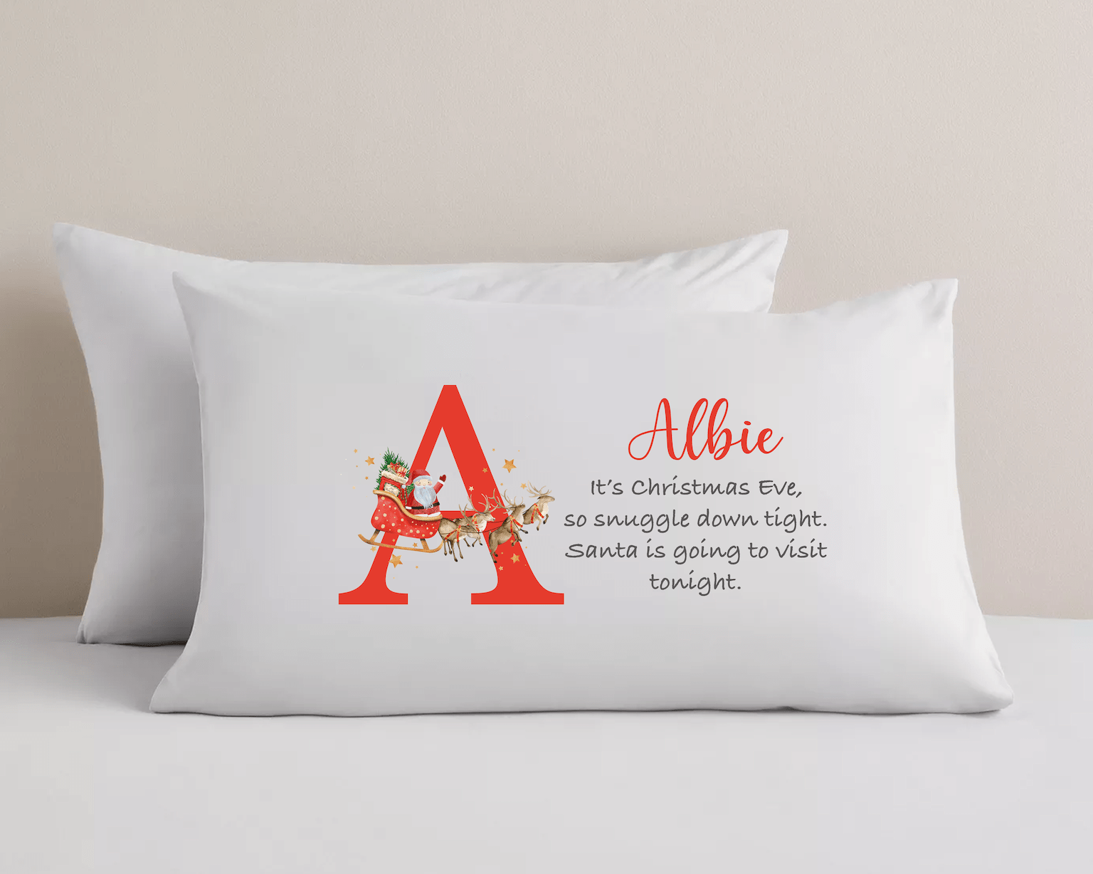 Personalised Christmas Eve Pillowcase - Initial Santa's Visit - Ink Stitch Press