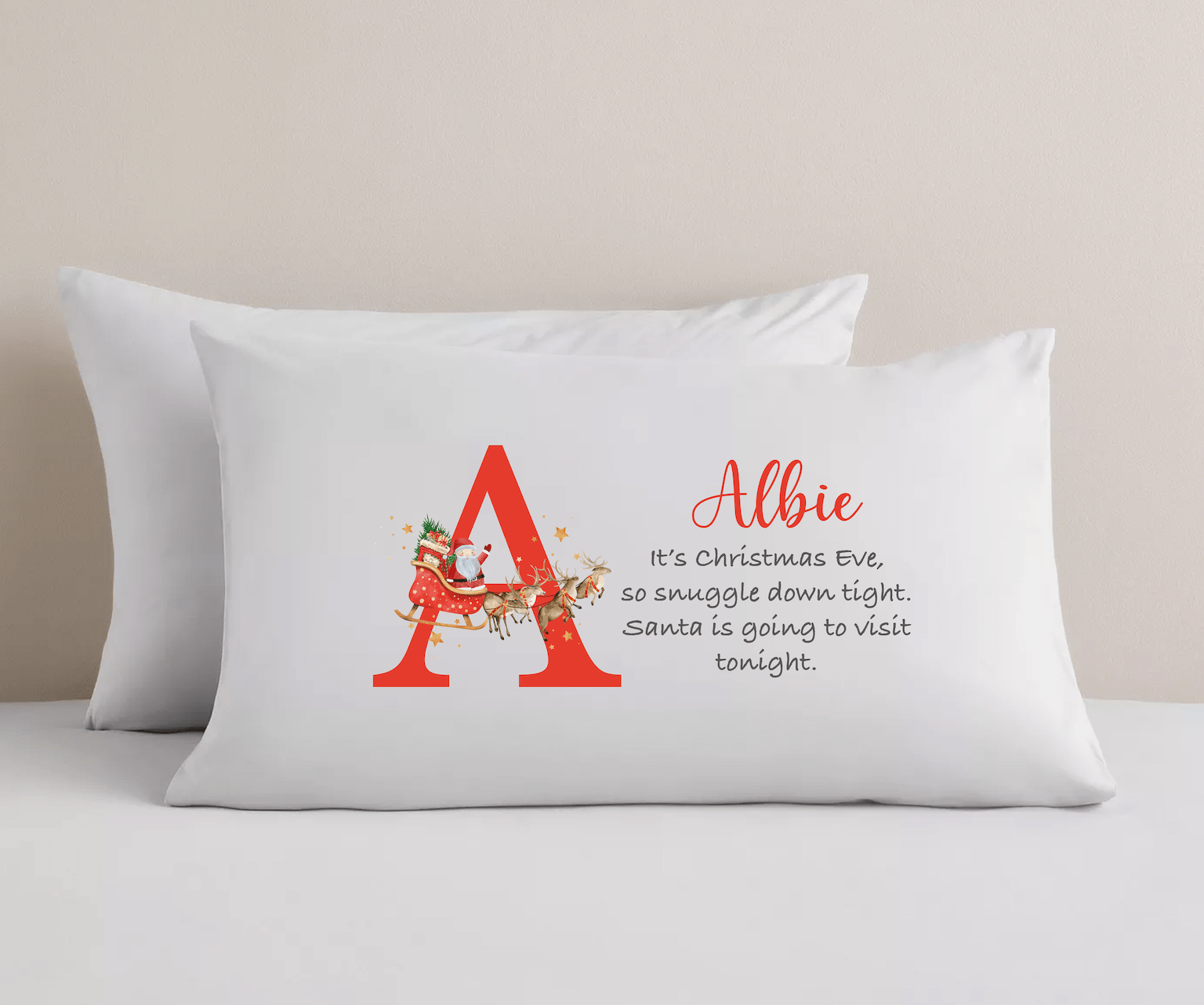 Personalised Christmas Eve Pillowcase - Initial Santa's Visit - Ink Stitch Press