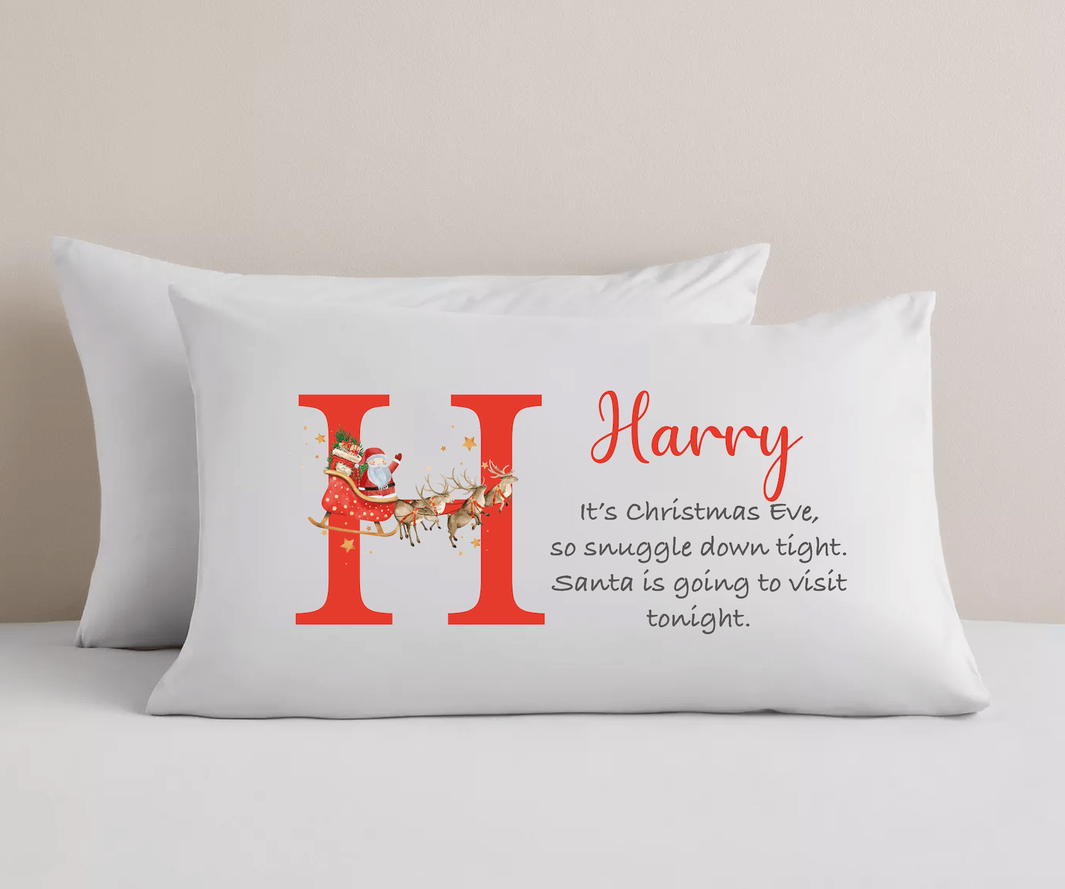 Personalised Christmas Eve Pillowcase - Initial Santa's Visit - Ink Stitch Press