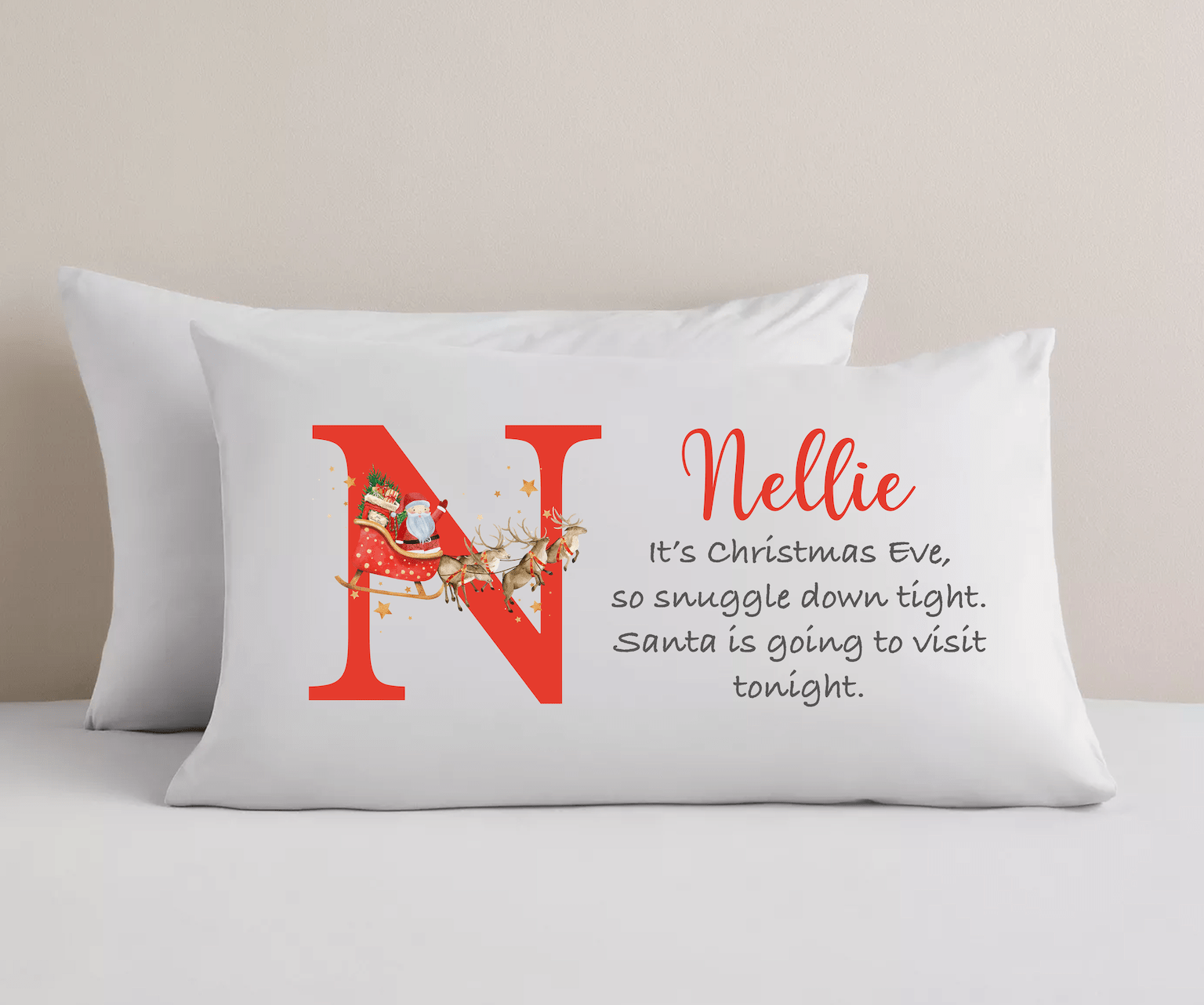 Personalised Christmas Eve Pillowcase - Initial Santa's Visit - Ink Stitch Press